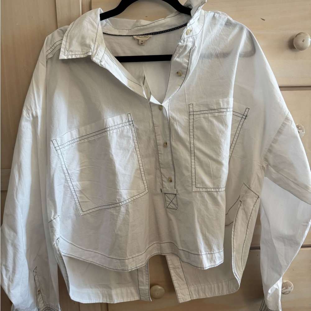 Anthropologie / Pilcro Boxy Cream Button-Down Shirt